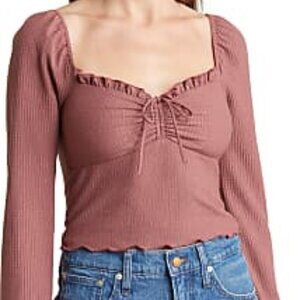 NWT Lush Scallop Trim Bell Sleeve Pink Crop Top